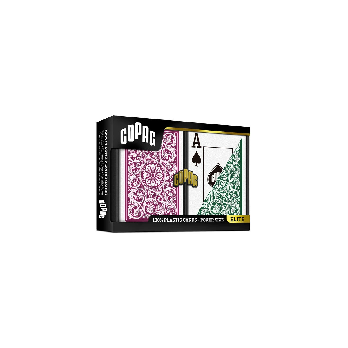 Copag "ELITE - BURGUNDY/VERT" - zestaw 2 talii kart do gry po 55 kart 100% plastikowych – format poker – 2 jumbo indeksy
