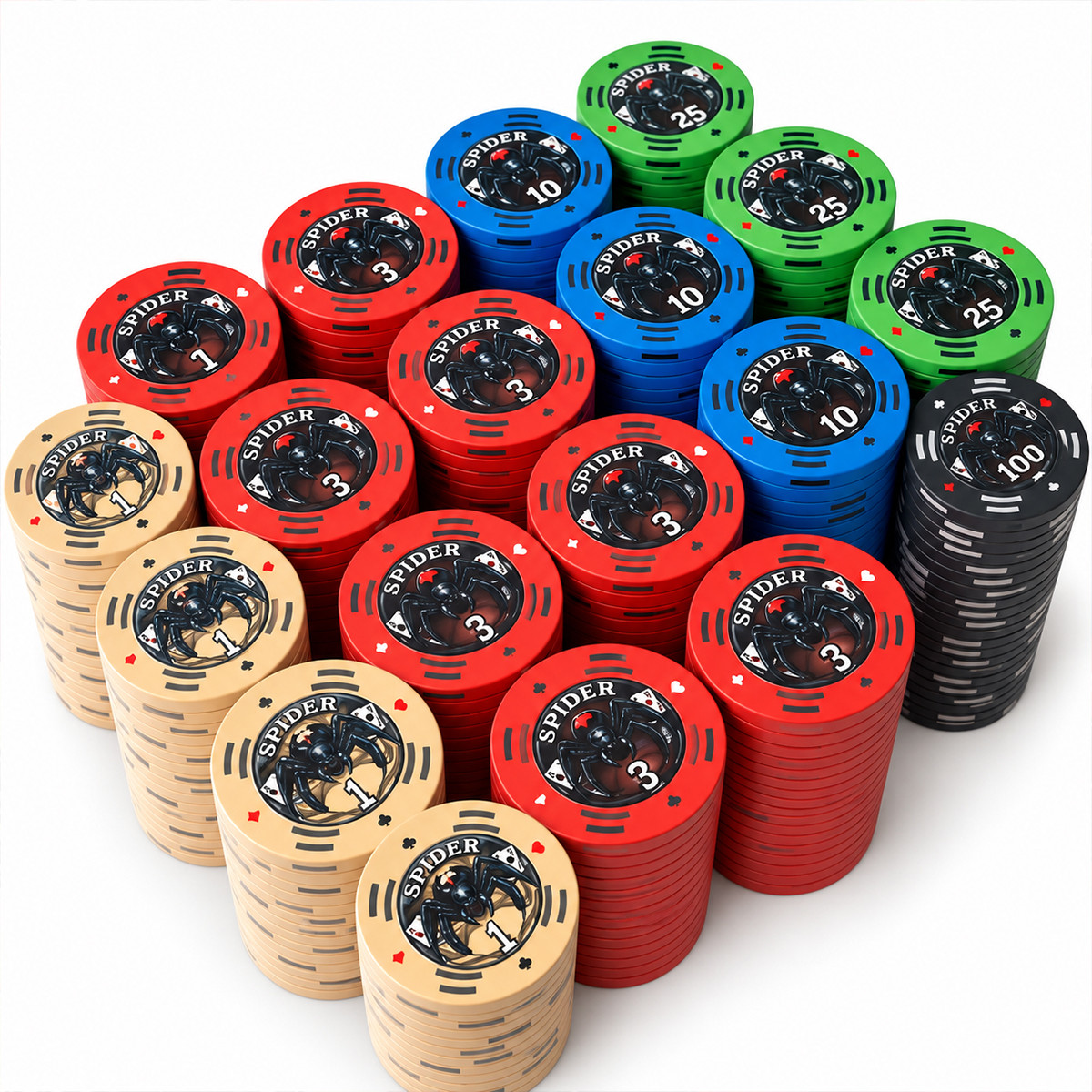 500 "SPIDER" Cash Game Chips - Nur eine Ausgabe - Wird nicht neu aufgelegt - 1/5/10/25/100