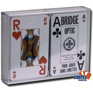 Coffret Grimaud Bridge OPTIC – 2 jeux de cartes cartonnées plastifiées – 2 index jumbo et 2 index standards – format bridge