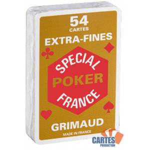 Grimaud Spécial Poker Extrafines - Jeu de 54 cartes cartonnées plastifiées – format bridge – 4 index standards
