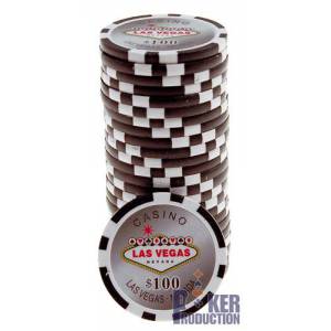 Jetons de poker WELCOME LAS VEGAS - en ABS avec insert métallique – rouleau de 25 jetons  – 11