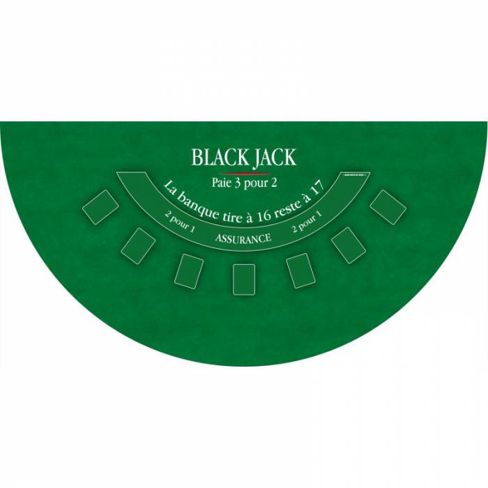 Tapete de "BLACK JACK" verde - 140 x 70 cm - jersey de neopreno - forma de media luna