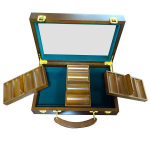 "VICTORIA 300" wooden storage case for 300 poker chips - transparent window - 3 removable racks for 100 chips