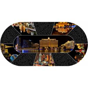 Tapete de Póker "VEGAS BY NIGHT" - ovalado - 3 tamaños - 8/10 jugadores - jersey neopreno