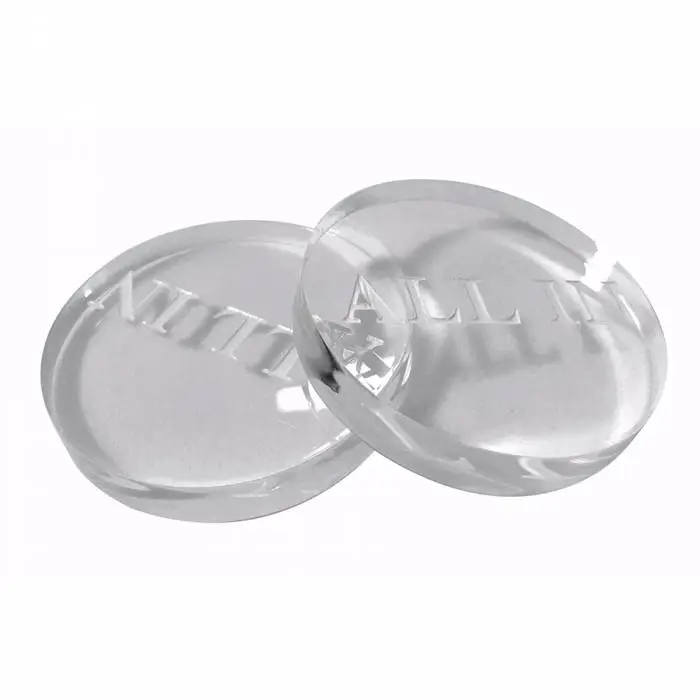 Botón all-in redondo transparente de acrílico, 5,7 cm